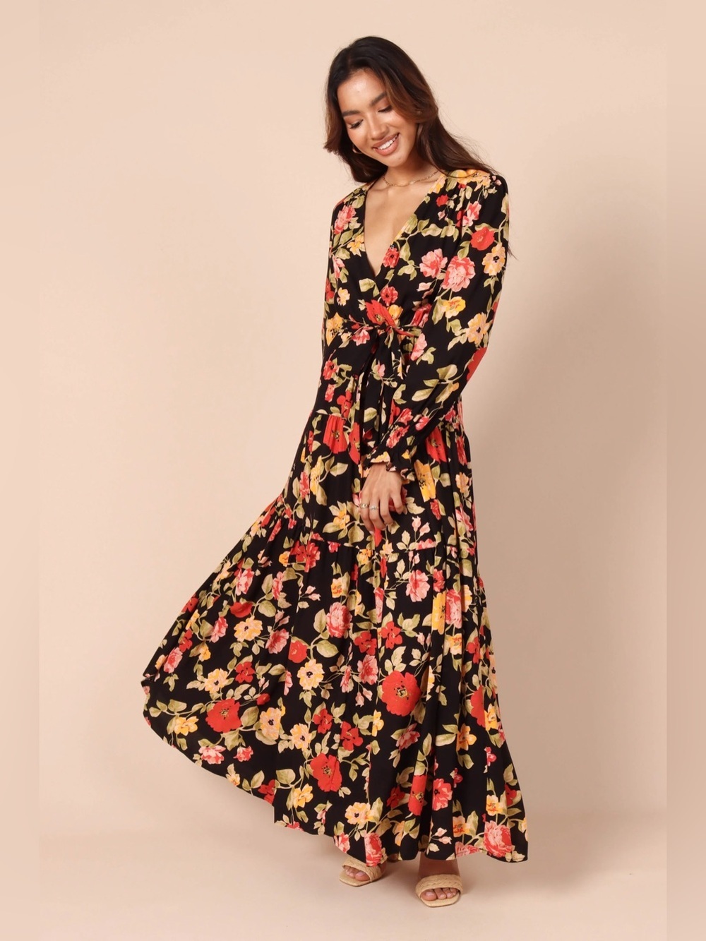 Petal and Pup Black Floral Ruana Maxi Dress 4 - Picture 2 of 16